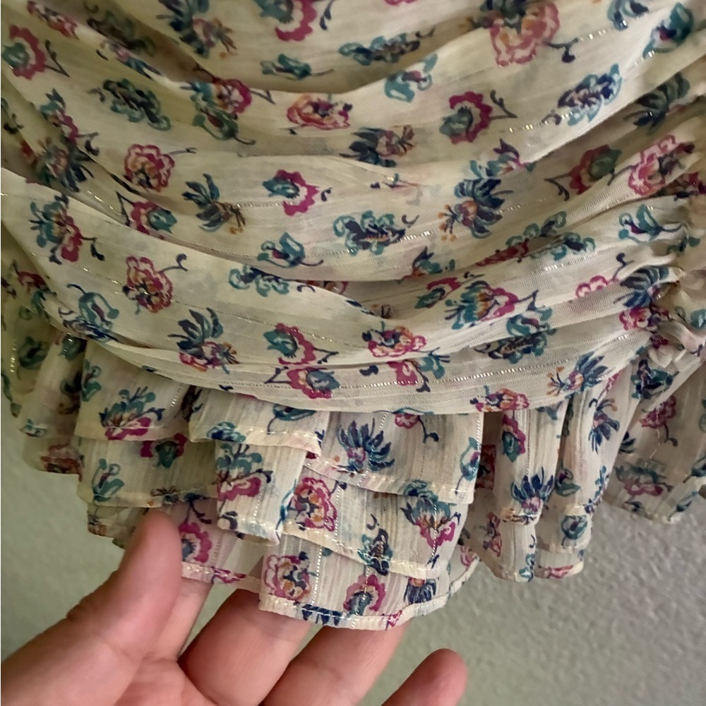 🆕 ZARA Metallic Thread Draped Ruched Floral Printed Halter Mini Dress M🆕 - Picture 8 of 16